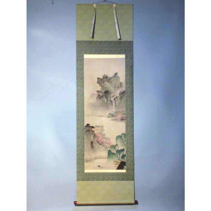 【送料無料 アウトレット 訳あり】彩色山水 肉筆 尺五 掛軸 年中掛け 吉祥軸 床の間 贈答品 プレゼント | 