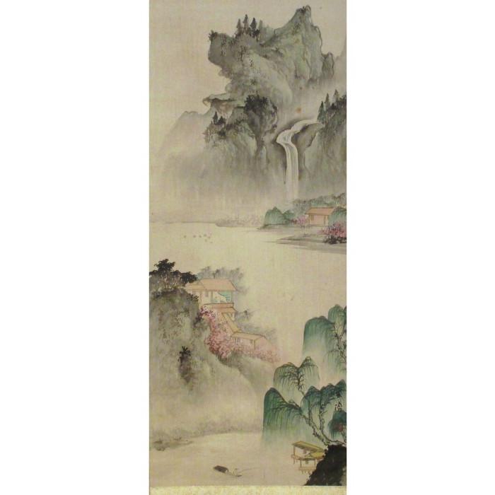【送料無料 アウトレット 訳あり】彩色山水 肉筆 尺五 掛軸 年中掛け 吉祥軸 床の間 贈答品 プレゼント |  | 01