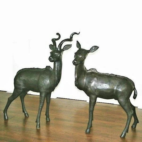 鹿 置物 2頭 青銅製 ブロンズ 雄 雌 インテリア オーナメント