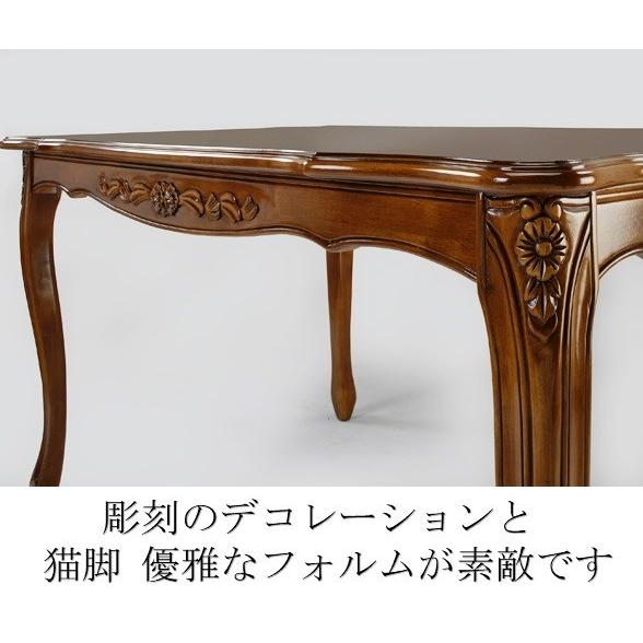 無垢材 ダイニングテーブルセット 5点 フィオーレ 155cm グリーンストライプ ヨーロピアン クラシック ロココ調 送料無料 開梱設置付 |  | 03