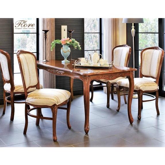 無垢材 ダイニングテーブルセット 5点 フィオーレ 155cm グリーンストライプ ヨーロピアン クラシック ロココ調 送料無料 開梱設置付 |  | 06