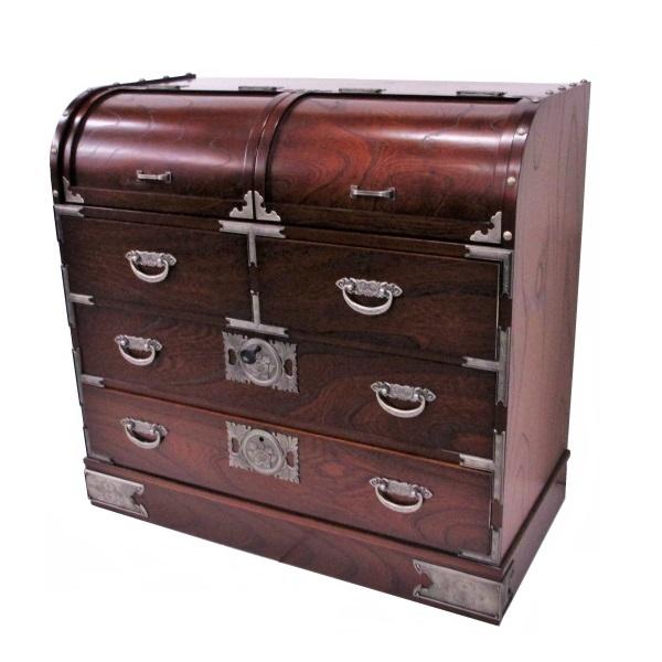 からくり箪笥 チェスト 4段 日本製 木製 完成品 ケヤキ 民芸箪笥 民芸家具 時代箪笥 和家具 タンス 和たんす 鍵付き 和モダン 送料無料 開梱設置付 |  | 01