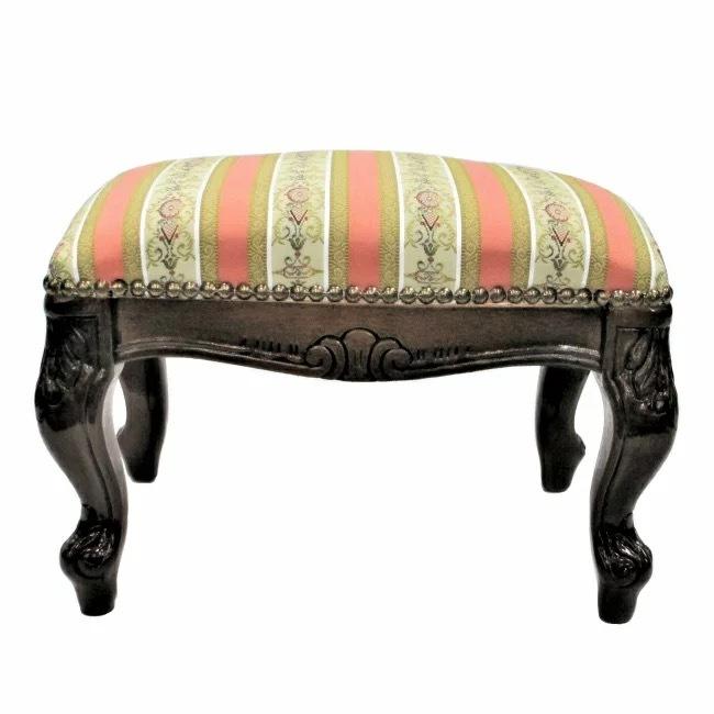 スツール ピンクストライプ イタリア製 猫脚 オットマン 玄関 フット