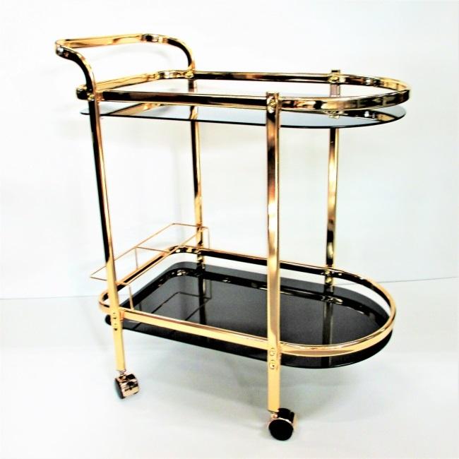 送料無料 ワゴン ブラック ゴールド仕上げ キャスター付き | 