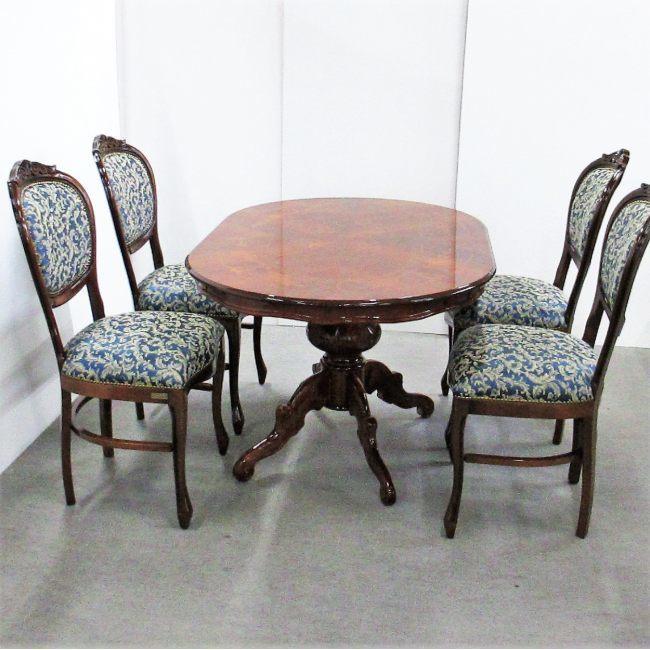 イタリア製 象嵌入り ダイニングセット 5点 135cm 楕円型 ボタニカル柄チェア オーバル 一本脚 クラシック家具 送料無料 開梱設置付き |  | 02