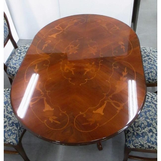 イタリア製 象嵌入り ダイニングセット 5点 135cm 楕円型 ボタニカル柄チェア オーバル 一本脚 クラシック家具 送料無料 開梱設置付き |  | 03