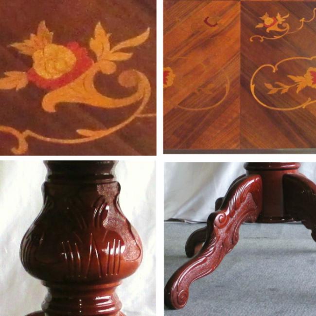 イタリア製 象嵌入り ダイニングセット 5点 135cm 楕円型 ボタニカル柄チェア オーバル 一本脚 クラシック家具 送料無料 開梱設置付き |  | 05