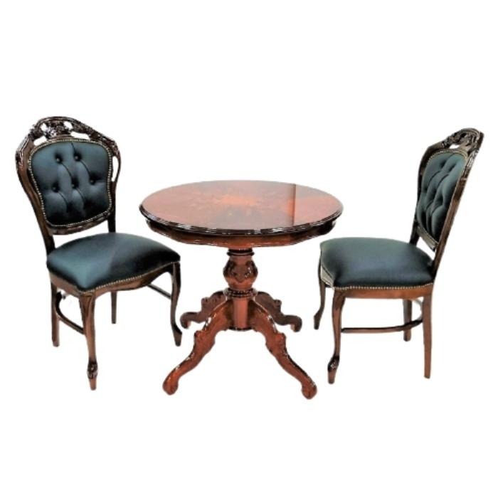 イタリア製 象嵌入り ダイニングセット 3点 80cm 円型 オーバル 一本脚 クラシック家具 送料無料 開梱設置付き |  | 01