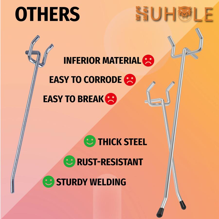 HUHOLE ペグボードフック 50個 ペグ ガレージの整理に最適 壁収納 ツールオーガナイザー 1/4インチ (0.64cm) 1/8インチ (0. |  | 04