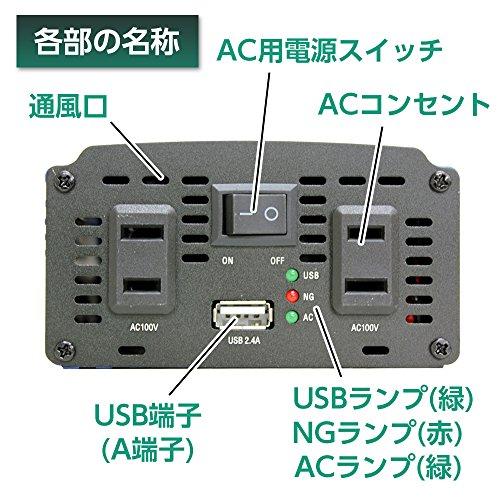 メルテック 車載用 インバーター 2way(USB&コンセント) DC12V コンセント2口(120W/300W) USB1口2.4A 静音タイプ M｜hyper-market｜09