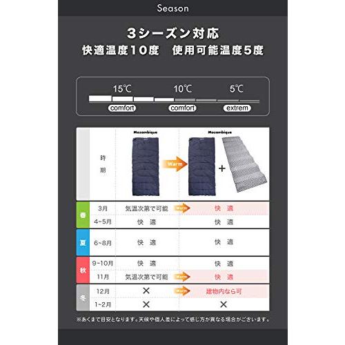 Mozambique 寝袋 シュラフ コンパクト 封筒型 キャンプ 登山 車中泊 防災用 丸洗い 連結可能 (ネイビー)｜hyper-market｜05