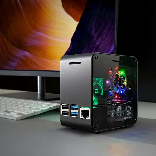 ElectroCookie Raspberry Pi 4ケース アルミニウムミニタワーケース 冷却ファンと色が変わる環境ライト付き (マットブラック&｜hyper-market｜02