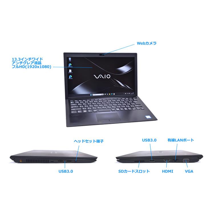フルHD 13.3型 Windows11 VAIO Pro PG VJPG11C11N Core i5 8250U M.2SSD256G メモリ8G Wi-Fi Webカメラ HDMI |  | 05