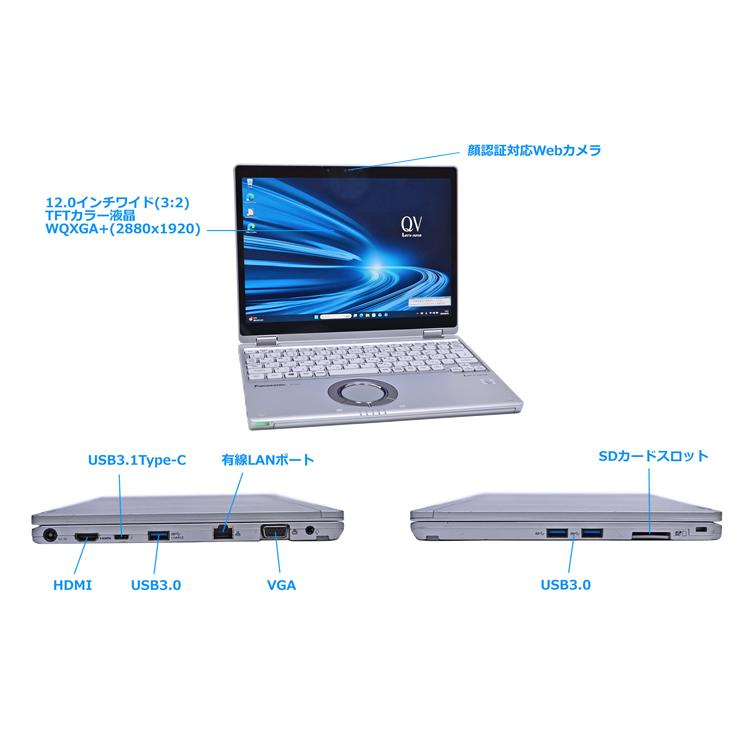 セール!! 2-in-1 SIMフリー Wi-Fi6 Panasonic Let's note QV9 12.0型 WQXGA+ Core i5 10310U 顔認証 m.2SSD256G メモリ8G Windows11 | Let’s note | 08