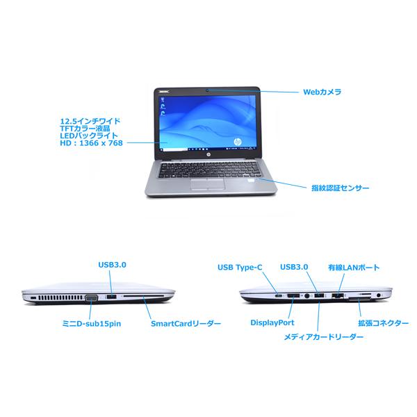 Webカメラ モバイルノートPC 12.5型 HP EliteBook 820 G3 Core i7 6600U メモリ8G M.2SSD256G USBType-C Wi-Fi(ac) Windows10｜hyperlabpc｜04