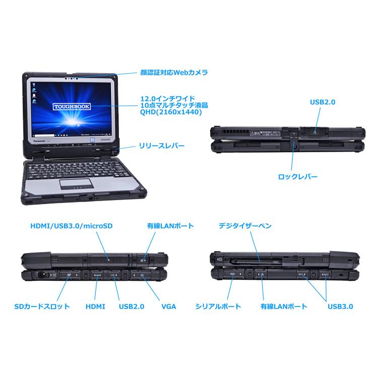 12.0型 QHD タブレット Panasonic TOUGHBOOK CF-33 Core i5 7300U m.2SSD256G メモリ8G 顔認証 Webカメラ Wi-Fi Windows10 | Let’s note | 08