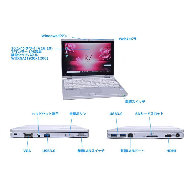 SIMフリー 2-in-1 10.1型 WUXGA Panasonic Let's note RZ6 Core i5-7Y57 m.2SSD256G メモリ8G Webカメラ Wi-Fi Windows10 | Let’s note | 08