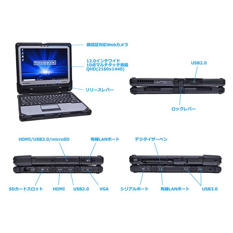 頑丈 12.0型 QHD タブレット Panasonic ToughBook CF-33 Core i5 7300U m.2SSD256G メモリ8G 顔認証 Webカメラ Wi-Fi Windows10 | TOUGHPAD | 06
