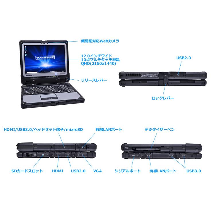 美品 Panasonic ToughBook CF-33 頑丈 タブレット 12.0型 顔認証 Core i5 7300U m.2SSD256G メモリ8GWebカメラ Wi-Fi Windows10 | TOUGHPAD | 07