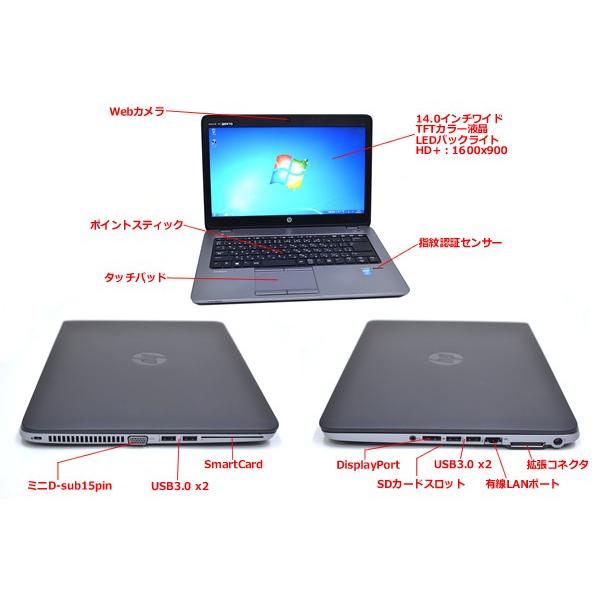 中古モバイルノート メモリ8GB Windows7/8 HP EliteBook 840 G1 Core i5 4200U WiFi Bluetooth Webカメラ USB3.0｜hyperlabpc｜04