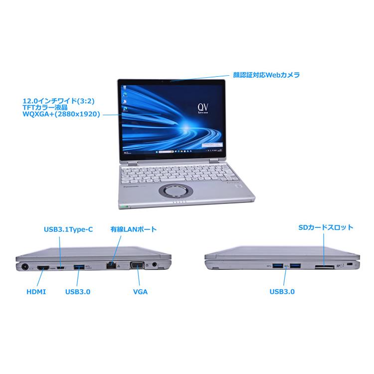 2-in-1 12.0型 WQXGA+ Panasonic Let's note QV9 SIMフリー Wi-Fi6 顔認証 Core i5 10310U m.2SSD256G メモリ8G Windows11 | Let’s note | 08