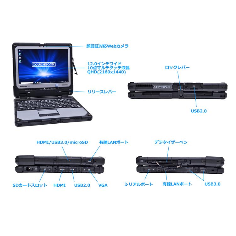 脱着式 タブレット 12.0型 顔認証 カメラ Panasonic TOUGHBOOK CF-33 Core i5 7300U メモリ8G m.2SSD256G Wi-Fi Windows10 | Let’s note | 06