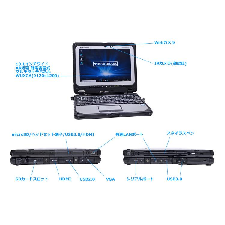 Panasonic TOUGHBOOK CF-20 タッチパネル 10.1型 WUXGA Core i5 7Y57 SSD128G メモリ4G Wi-Fi 顔認証 Windows10 タブレット 中古 | Let’s note | 11