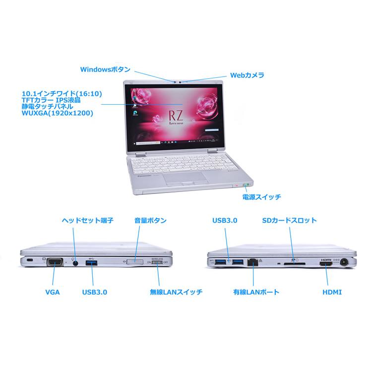 SIMフリー 2-in-1 10.1型 Panasonic Let's note RZ6 Core i5-7Y57 m.2SSD256G メモリ8G Webカメラ Wi-Fi Windows10 | Let’s note | 08
