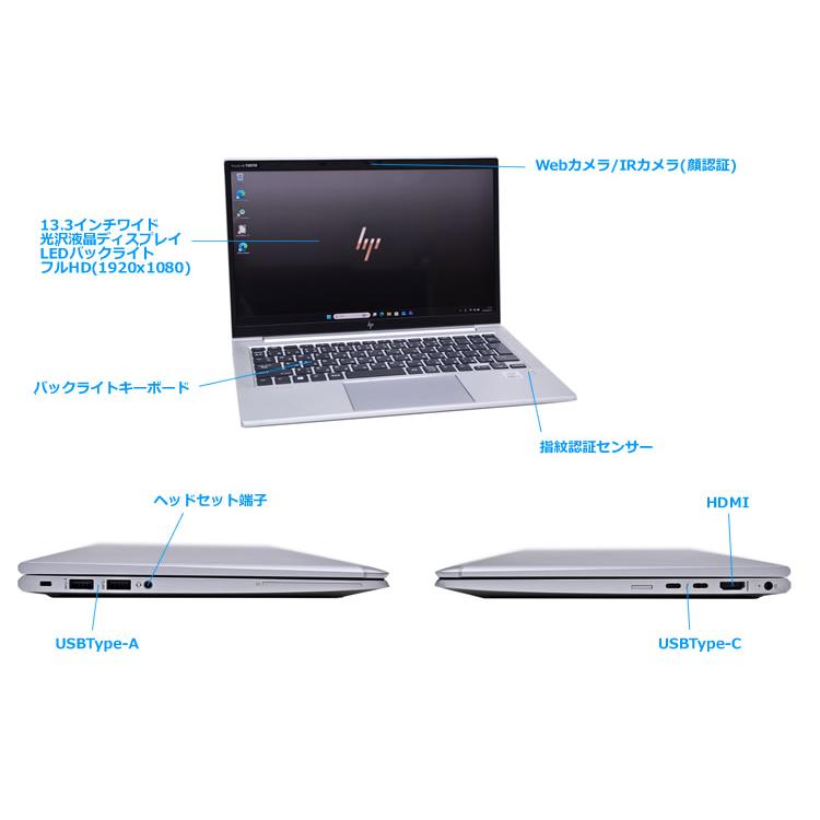 13.3型 光沢 FHD HP EliteBook 830 G7 Core i7 10510U 顔認証 Wi-Fi6 m.2SSD256G メモリ8G USBType-C Windows11 | 日本HP | 05