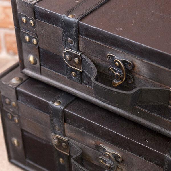 収納ケース 宝箱 トランク 木製 S Lセット 収納トランク 収納ボックス