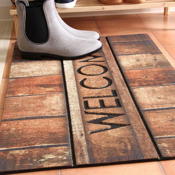 ラバーマット 玄関マット ウェルカム 木目 玄関 マット ラバー マット 屋外 おしゃれ エントランスマット かわいい 屋外 75×45cm　 | 