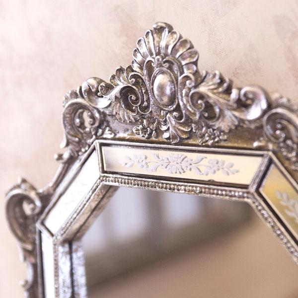 アンティーク調　ロココ調　ウォールミラー　壁掛け　鏡 ロココデコ ウォールミラー 壁掛け鏡（シルバー）｜Y-KAGU(輸入家具屋