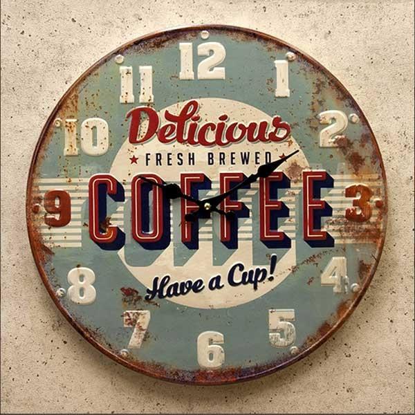 壁掛け時計 壁掛時計 ウォールクロック クロック デザイン レトロ調 Coffee アンティーク エンボスクロック コーヒー カフェ｜hypnos