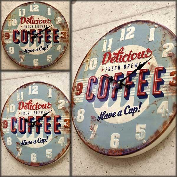 壁掛け時計 壁掛時計 ウォールクロック クロック デザイン レトロ調 Coffee アンティーク エンボスクロック コーヒー カフェ｜hypnos｜02
