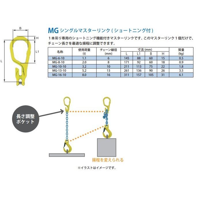 保障 マーテック 株 チェーンスリング 長さ調整機能付 1本吊りセット MG1-BKL 13-1.5m 5.2トン マーテック チェーンスリング 長さ調整機能付 1本吊りセット MG1-BK 13mm-1.5m 5.2t 5200kg
