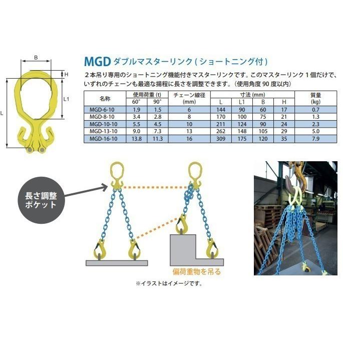 マーテック　チェーンスリング　長さ調整機能付き　2本吊りセット　MG2-BKL　6mm-1.5m　1.9t　1900kg　MARTEC