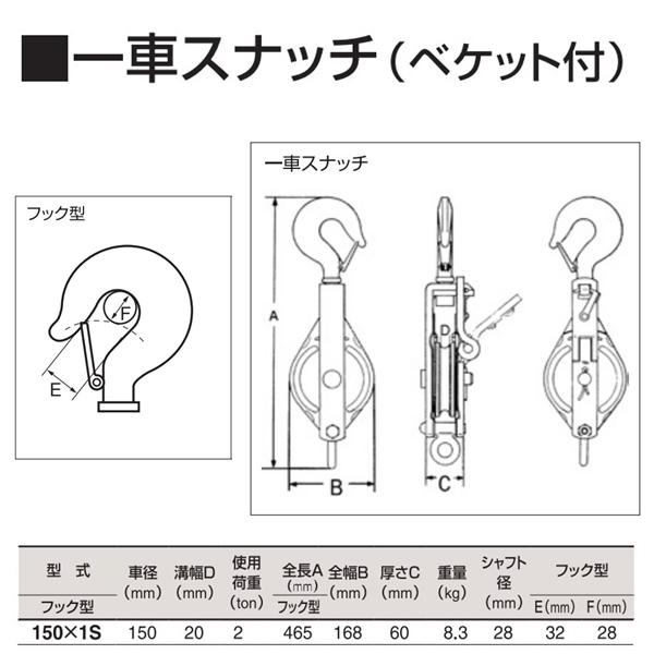 H.H.H. スリーエッチ 一車スナッチ フック型 150×1S 車径150mm H.H.H. スリーエッチ 一車スナッチ フック型 150×1S 車径150mm