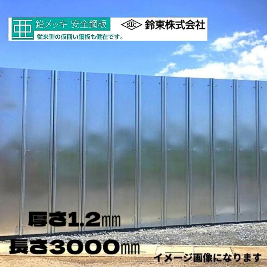 安全鋼板4m3枚セット 鈴東 亜鉛メッキ 安全鋼板 1.2mm×540mm×3000mm 6穴 仮囲い 建設 資材