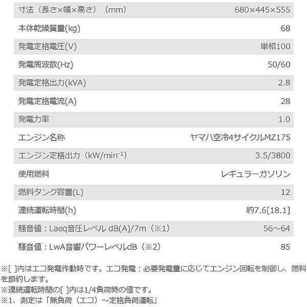 【夏の建設応援キャンペーン】新ダイワ インバータ発電機 IEG2800M 発電出力2.8kVA 小型 ガソリンエンジン 超低騒音｜hyugaya-shop｜05