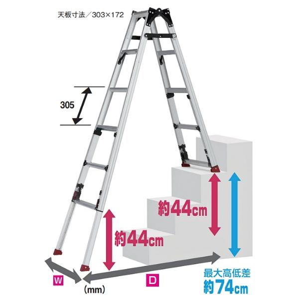 ピカ 四脚アジャスト式 はしご兼用脚立 上部操作タイプ SCN-34B 階段用