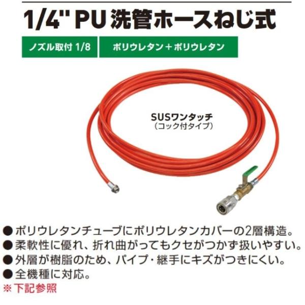 アサダ 1/4"PU洗管ホースねじ式20m SUSワンタッチ HD03228 高圧洗浄機オプション｜hyugaya-shop｜03