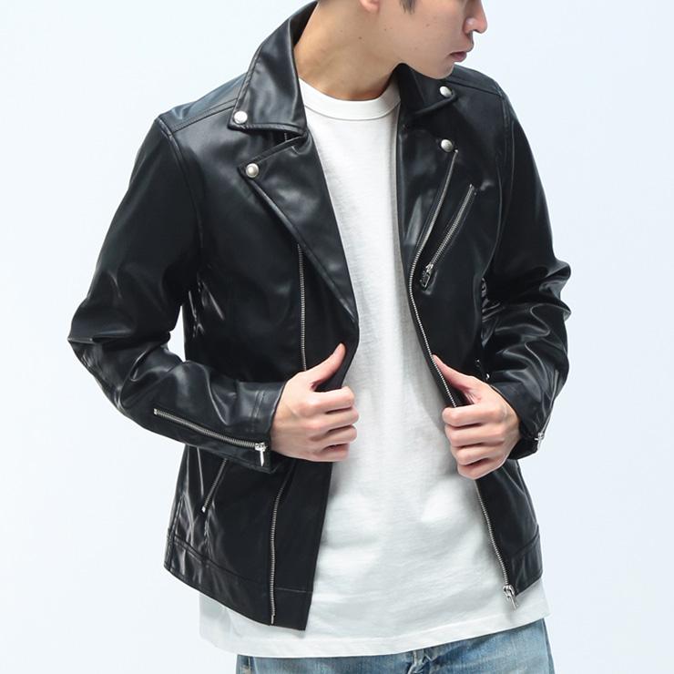 S＆SONS (エスアンドサンズ) 合成皮革 ダブル ライダース ジャケット