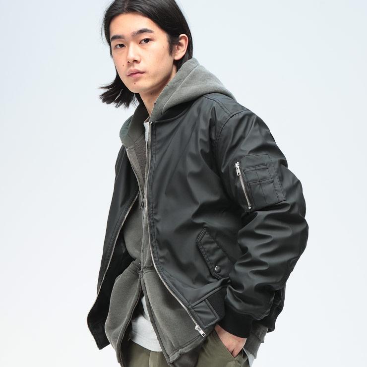 S＆SONS（エスアンドサンズ） 薄中綿 ジャケット MA-1 合成皮革 無地 