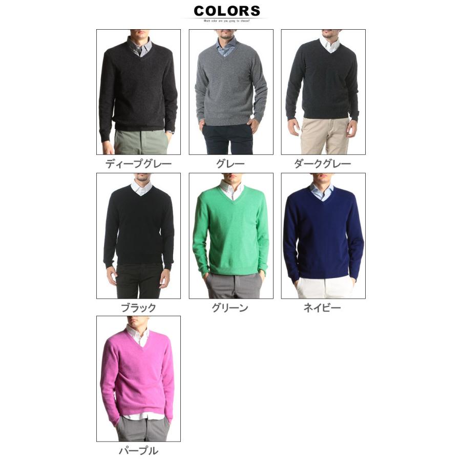 カシミヤ セーター メンズ カシミア 100％ Vネック 長袖 秋冬用 グレー