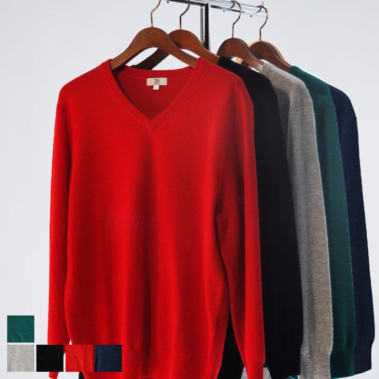 DESHENG カシミヤ100％ 無地 Vネック セーター 24RVN004 メンズ 男性