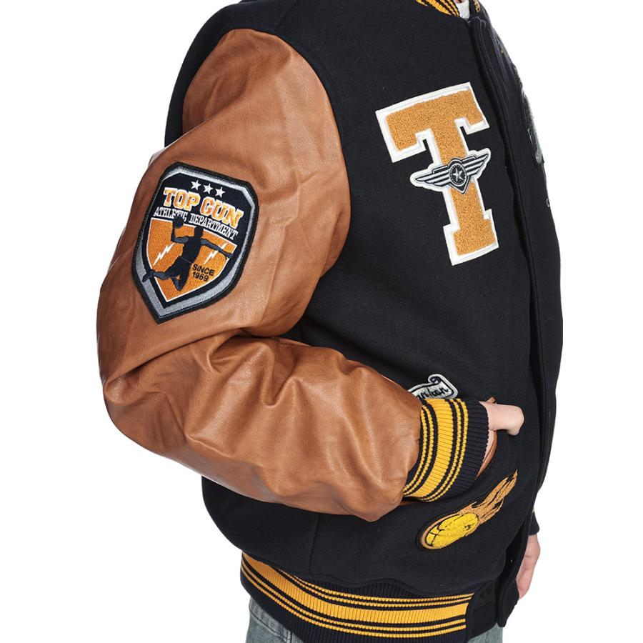 TOP GUN スタジャン TYPE MA1 ブラウン ワッペン 総柄 L相当 TOP GUN トップガン シャーク 切り替え フルジップ ボンバージャケット