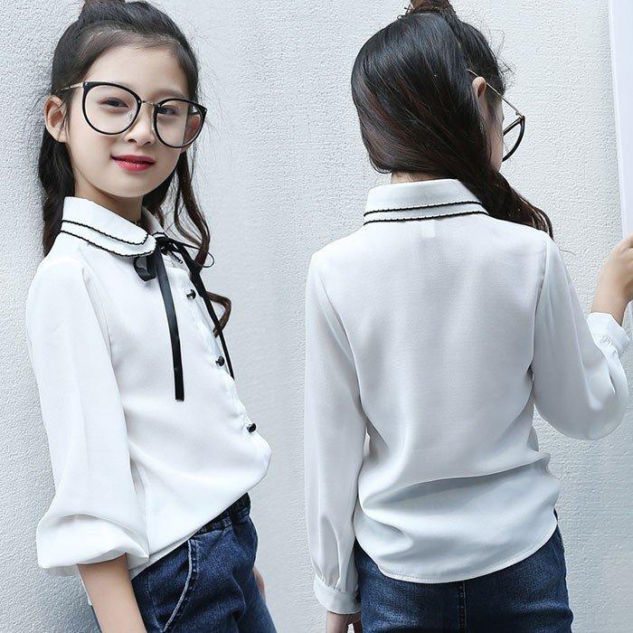 当店限定販売】 入学式 ブラウス シャツ 女の子 150 韓国子供服 フォーマル ブラウス 140 キッズ リボン付 女の子 110 120 130  長袖 ジュニア 子ども服