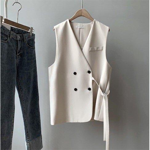 新入荷 流行 レディース スーツベスト ジレベスト チョッキ フォーマル Vネック 通勤 ビジネス 女性用 オーバーサイズ スーツコート紐付き 二枚