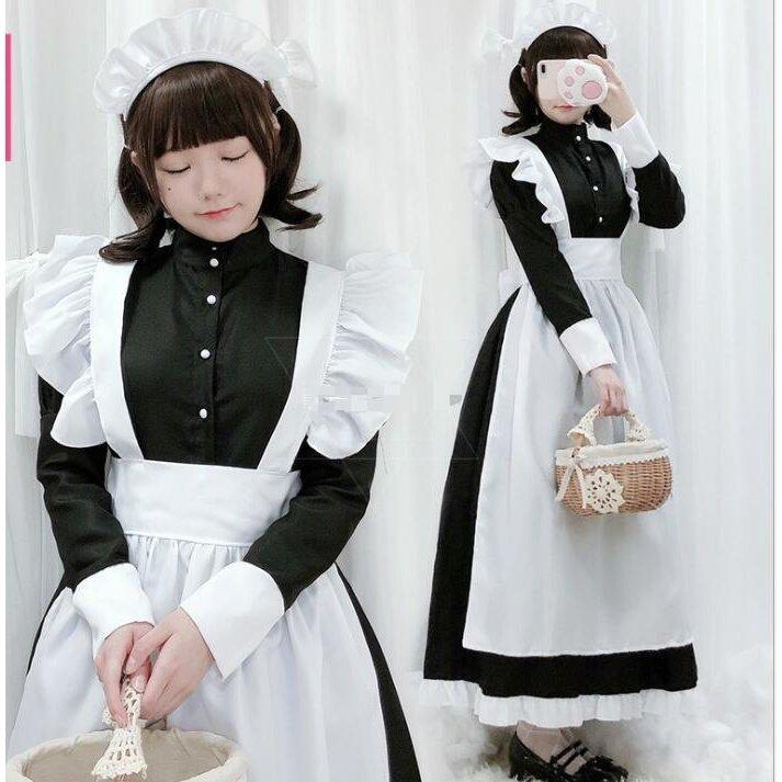 ロング丈メイド服 ワンピース　レディース 仮装 コスチューム ハロウィン 文化祭 イベント 制服 レディース メイド 衣装 ゴスロリ｜hzxyahu2020