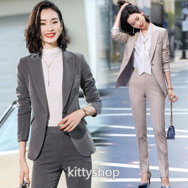 フォーマル パンツスーツ レディース ベージュ グレー スーツ 通勤 Ol オフィススーツ ビジネススーツ 春 夏 30代 40代 カラースーツ Hzx Kitoya Huy 通販 Yahoo ショッピング